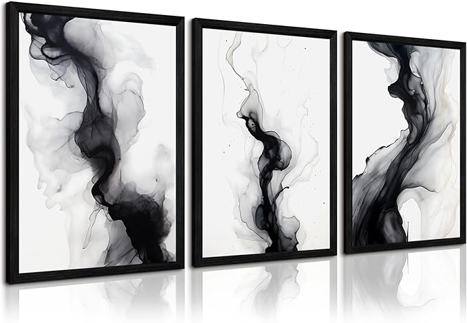 Black White Abstract Wall Art Decor Set of 3 Modern Wall Art Minimalist Canvas Wall Decor Black White Abstract Prints Modern Pictures Minimalist Artwork for Room Bedroom 16x24 Inch Framed