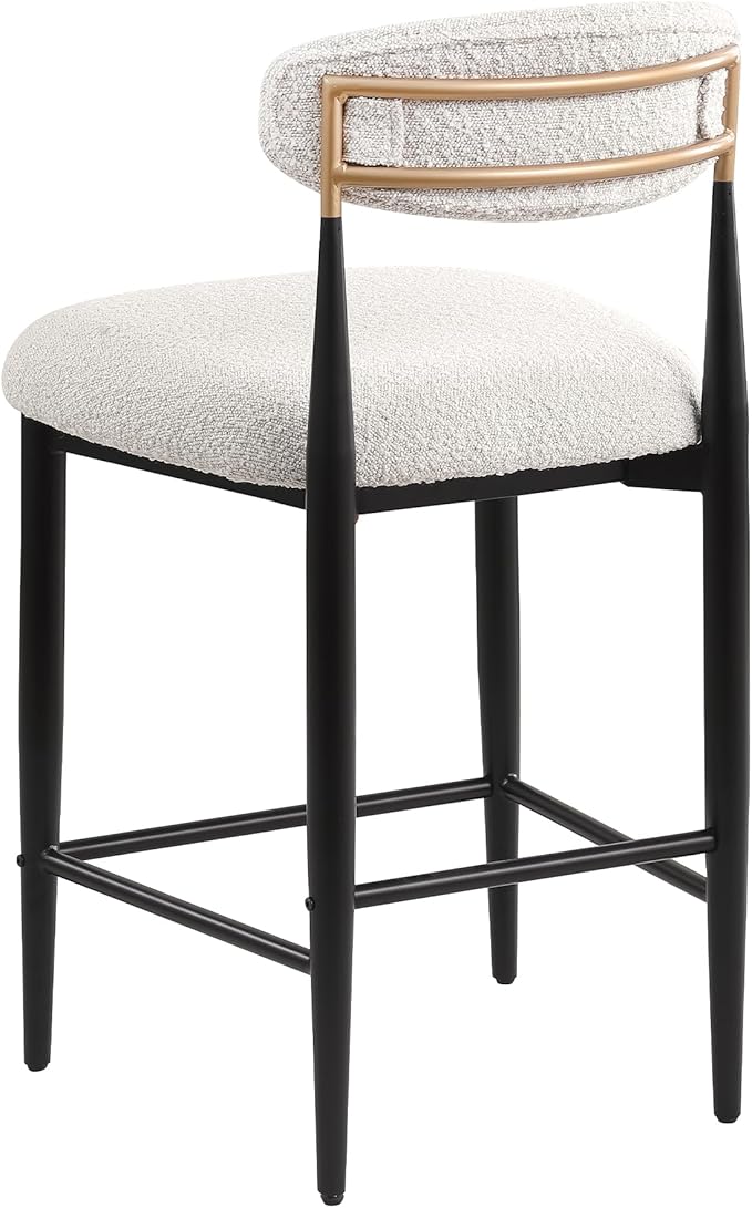 Morden Fort Counter Height Bar Stools Set of 4, Modern Upholstered Counter Stools with Backs, Boucle Island Chairs with Black Metal Legs for Kitchen and Home Bar