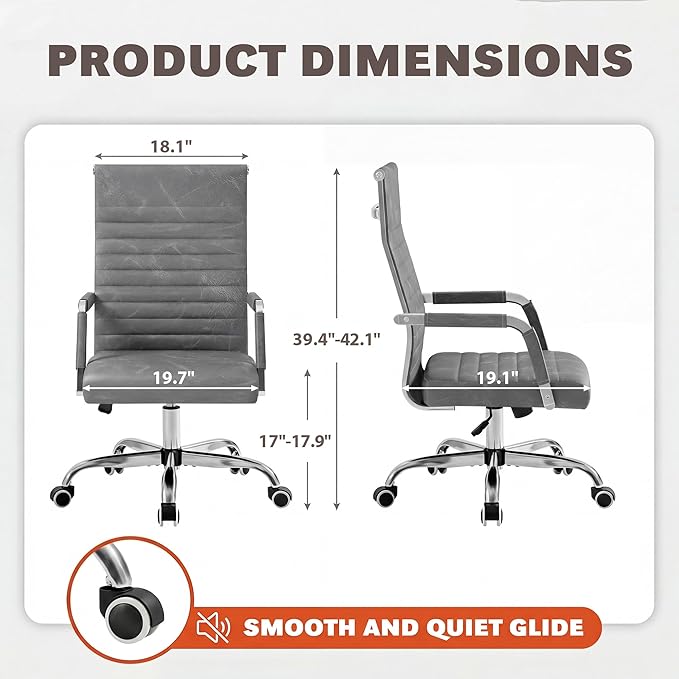 Furmax Ergonomic Office Desk Chair, Executive Ribbed Mid-Back PU Leather Conference Room Chair Adjustable Swivel Chair with Arms (1, Bicolor Vintage Grey)