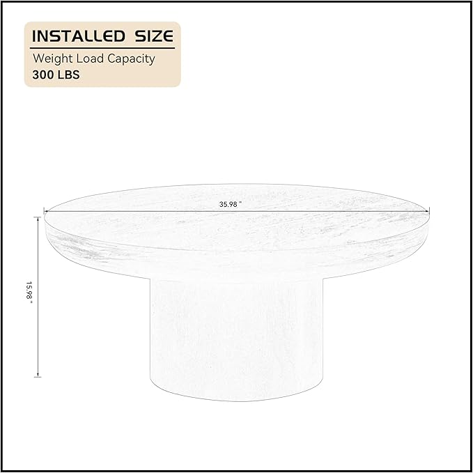 WILLIAMSPACE 35.98" Round Coffee Table with Cylindrical Base, Modern Wood Drum Center Table, Accent Side End Table for Living Room Apartment, φ35.98"*15.98"H (Dark Brown)