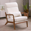 Karl home Accent Chair Mid-Century Modern Chair with Pillow High Back Teddy Fleece Upholstered Lounge Arm Chair with Solid Wood Frame & Soft Cushion for Living Room, Bedroom, Balcony, White