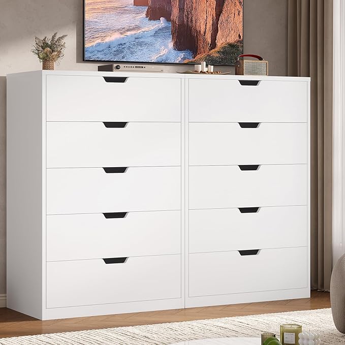 HAUOMS Tall 5 Drawer Dresser, White Modern Chest of Drawers for Bedroom,Closet Dressers with Drawers for Living Room, Entryway, Hallway