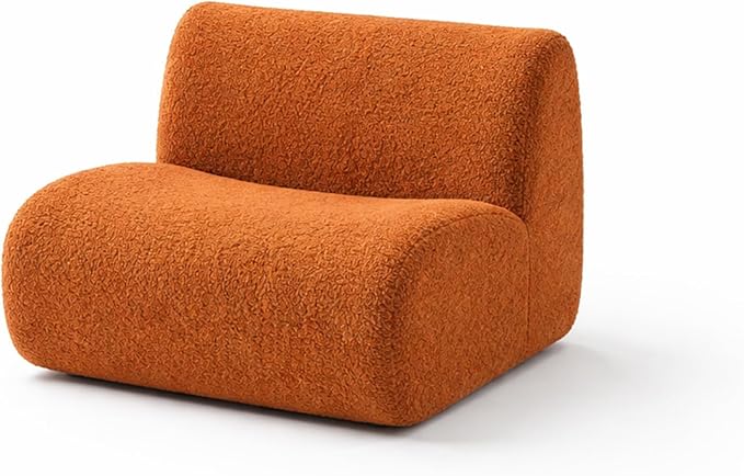 Curved Modular Single Sofa Chair, 33" Foam Boneless Sherpa Couch, Comfy Teddy sofas for Small Spaces, Modern Sectional Couches for Living Room, Bedroom, Apartment, Dorm, Office– No Assembly, Orange