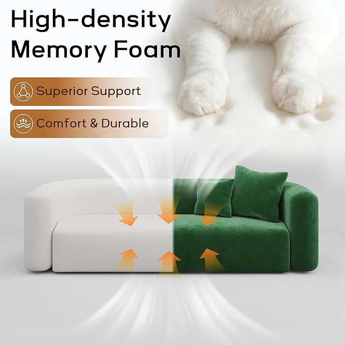 95" Modern Luxury Curved Back Sofa, Minimalist Style Oversized 3 Seat Extra Deep & Wide Seat Comfy No Assembly Boneless Couch for Living Room Office Apartment, Green