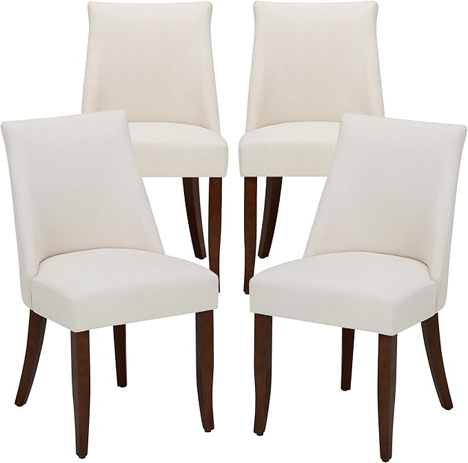 Wooden Dining Chairs Set of 4, Upholstered Farmhouse Fabric Dining Room Chair, Mid Century Kitchen Chair for Restaurant & Cafe, Beige