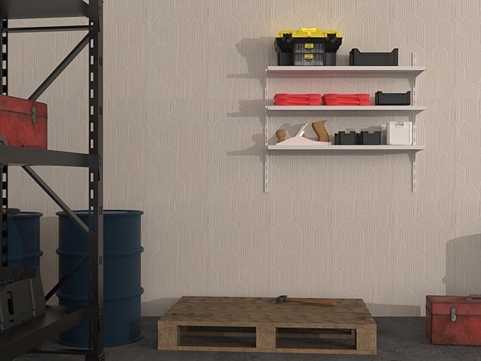 8" Deep ×32″ Long Adjustable Deep Floating Shelves for Wall 2‑Tier, Wall Mount Metal Shelf 110 LBS, Heavy Duty White Storage Rack for Garage, Kitchen, Bathroom, Bedroom, Wall Shelving Decor