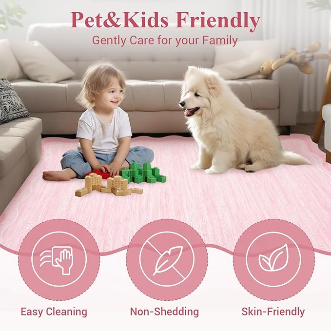 Garvee Scalloped 9x12 Area Rugs for Living Room Large Washable Rugs,Neutral Solid Rug Stain Resistant Non Slip Floor Mat Carpet Indoor Accent Rug for Bedroom Dining Room Playroom Home Decor,Pink