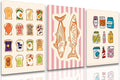 Cute Funny Kitchen Wall Art Set of 3, Fashion Breakfast Food Avocado Toast Canvas Prints Poster, Vintage Simple Sardines Watercolor Picture for Dining Room Kids Room Wall Decor 12x16 Inch Framed