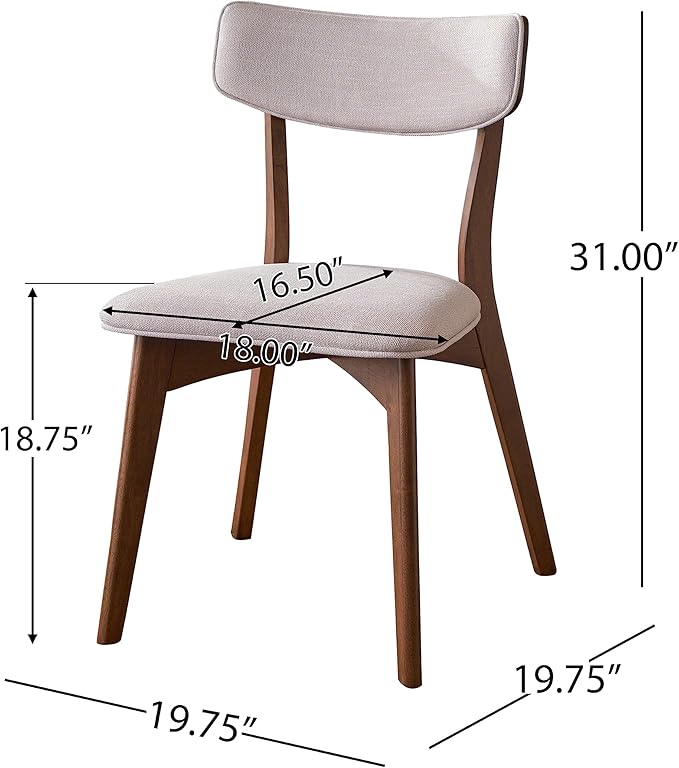 Christopher Knight Home Abrielle Mid-Century Modern Dining Chairs with Rubberwood Frame, 2-Pcs Set, Light Beige / Natural Walnut