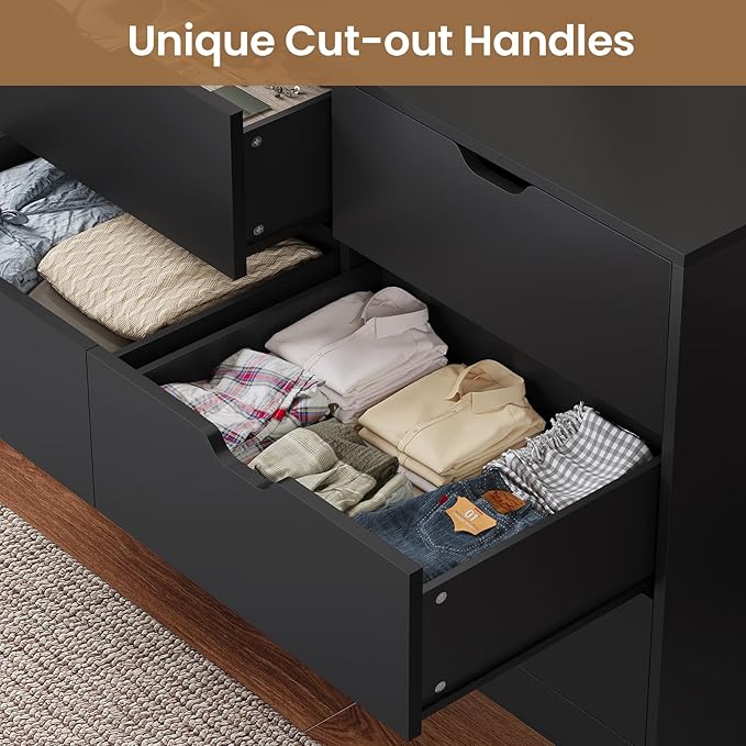 HAUOMS 9 Drawer Dresser for Bedroom, Large Black Chest of Drawers for Bedroom,Long Modern Dressers with Drawers for Living Room, Hallway