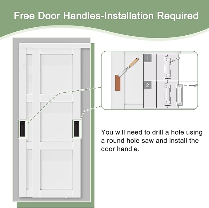 Sliding Closet Door for 120" x 80" Opening, One-Side Mirror Bypass Door Panel with Hardware Track Kit & Floor Guide, Solid Wood Slab Pre-Assembled for Kitchen/Bedroom/Laundry, Black Handle, Primed