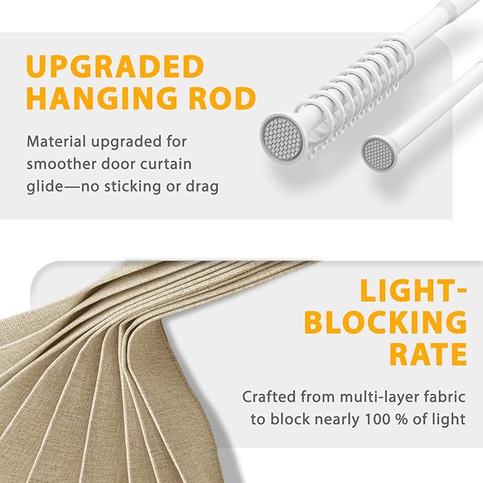 Jilron Accordion Door Curtain Set - 100% Blackout, with Curtain Rod Included, for Bedroom Privacy Protection (Beige-43 W x 78" L+Rod)