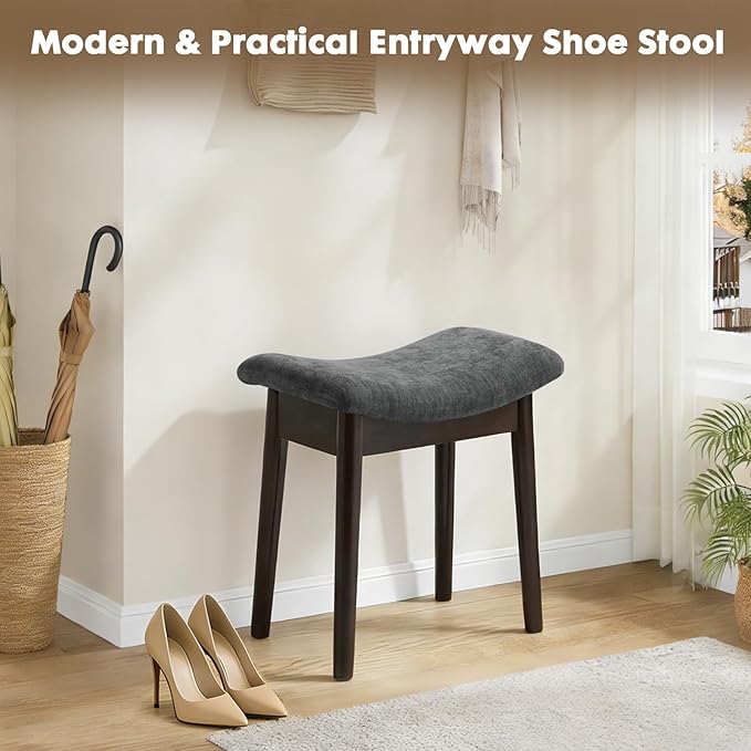 Square Linen Makeup Stool Small Ottoman Stool Chair for Vanity, Modern Padded Seat Foot Rest for Makeup Room, Bathroom (Classic-Gray)