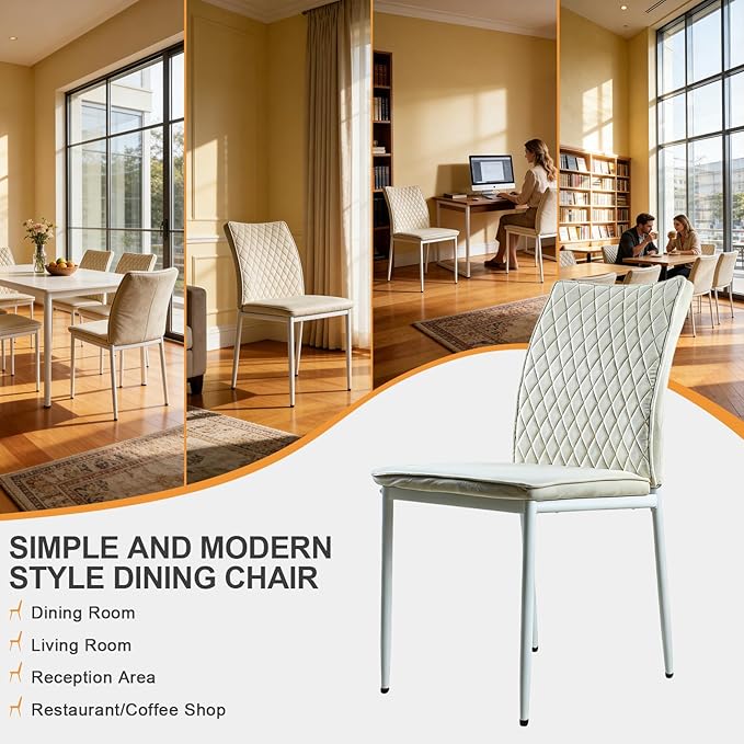 Dining Chairs Set of 2, Velvet Comfortable Seats, Mid-Century Modern Living Room Chairs, Upholstered Kitchen Chairs with Mental Legs and Padded Seat, Easy Assembly, Beige