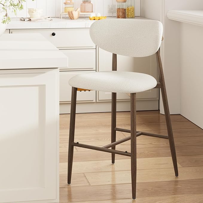 Bar Stools Set of 1, Counter Height bar stools, Kitchen Bar Stools with Backs, Modern Upholstered, Modern Bar Stools with Metal Legs for Kitchen Island, Counter, Beige