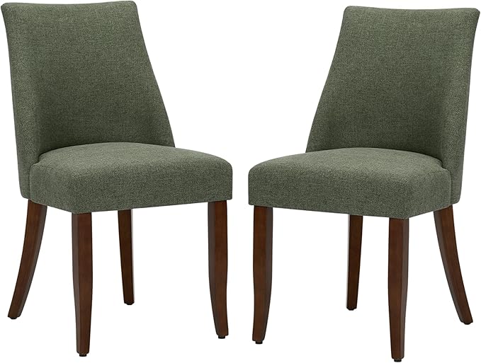 Wooden Dining Chairs Set of 2, Upholstered Farmhouse Fabric Dining Room Chair, Mid Century Kitchen Chair for Restaurant & Cafe, Green