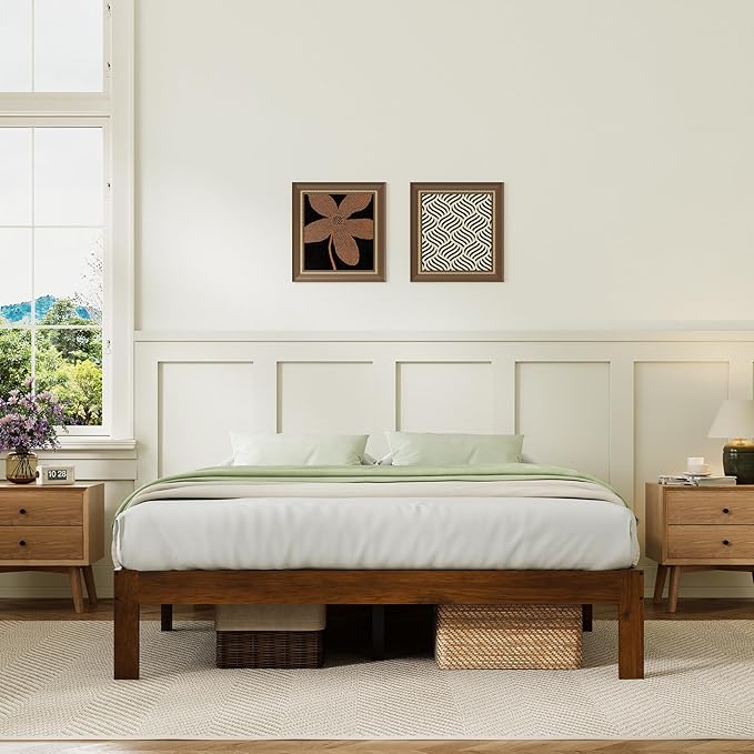 Novilla 12 Inch Full Size Bed Frame, Classic Solid Wooden Platform Bed Frame Full Size, Full Bed Frame Without Headboard, Sturdy Wood Slat Support, No Box Spring Needed, Easy Assembly, Walnut