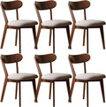 Modern Solid Wood Dining Chair Set of 6, Kitchen Dining Room Chair with Upholstered Cushion and Seat Cover, Curved Backrest, 100% FAS Grade North America Oak Wood, Walnut