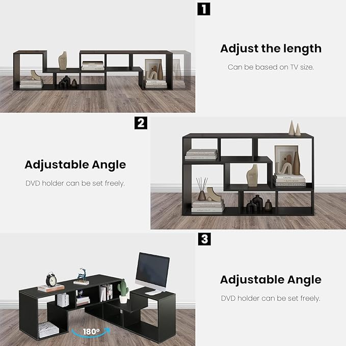 Recaceik Cube Bookshelf 2 Shelf Bookcase L-Shaped TV Console Stand Modern Entertainment Center with Open Storage Shelves for CDs/Movies/Books for Living Room, Bedroom, Home Office (Black)