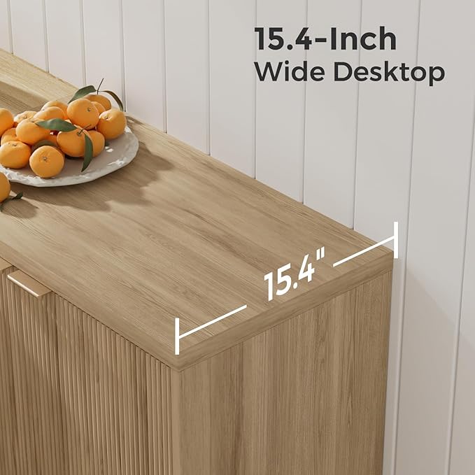 Homleke Buffet Cabinet with Storage, Modern Fluted Accent Sideboard with Doors & Adjustable Shelves, Buffet Table Entryway Cabinets for Living Room, Kitchen, Dining Room, Hallway, Natural
