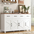 VVFLU 55" Sideboard Buffet Cabinet with Storage, Coffee Bar Cabinet with 3 Drawers and 4 Barn Doors, Long Storage Cabinet Modern Farmhouse, White Wood, for Kitchen, Dining Room, Living Room