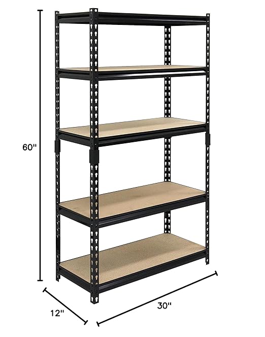 Juggernaut Storage Indoor Outdoor 30" x 60" Standalone 5-Tier Steel Utility Shelving Unit w/Adjustable Shelves for Warehouse, Laundry Room, & Garage