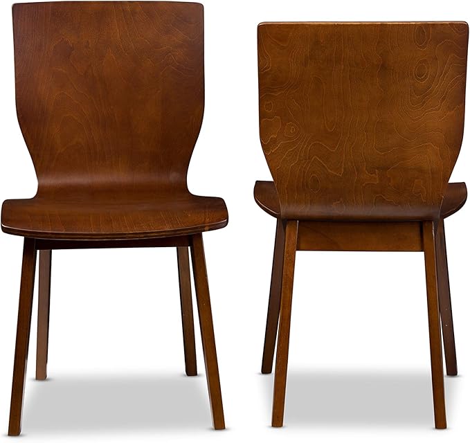 Baxton Studio Elsa Dining Chair Scandinavian Style Dark Walnut Bent Wood Dining Chair