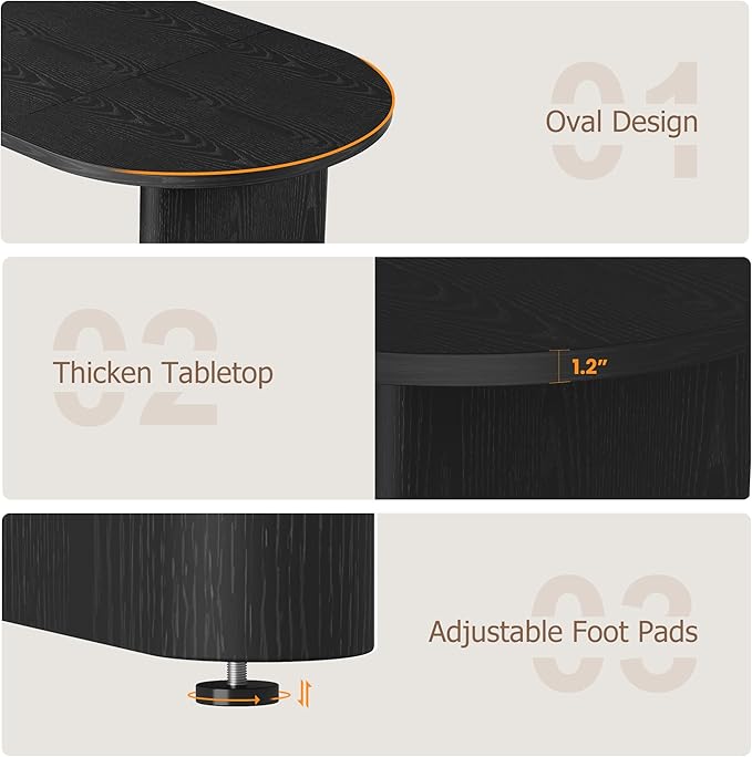 GarveeHome Oval Dining Table for 6-8 People, Long Large Kitchen Table with Thick Sturdy Wooden Base, Farmhouse Dining Room Table for for Kitchen, Living Room, Office (70.87" Long,Black)