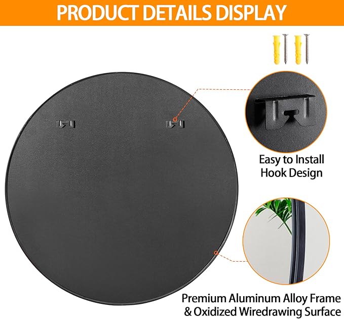 Smartxchoices Pack of 2 Black Large Round Mirrors 36 Inch, Metal Frame Wall Mounted Circle Mirrors, Vanity Mirror Wall Bathroom Décor, Washrooms, Living Rooms, Entryway
