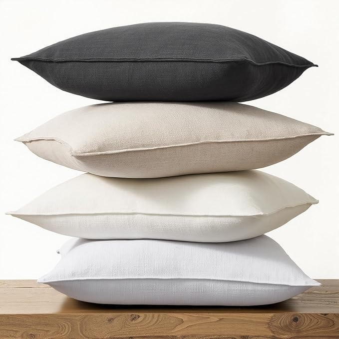 Neutral Grey Linen Pillow Covers Pack of 4 Decorative Natural Solid Throw Pillow Covers Soft Accent Boho Farmhouse Couch Pillowcases Modern Home Decors for Living Room Bed Sofa 20x20 Inch