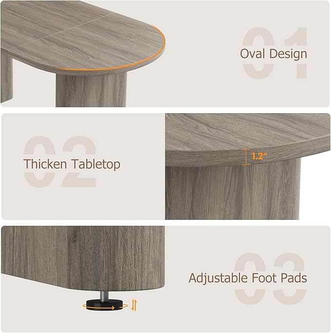 GarveeHome Oval Dining Table for 6-8 People, Long Large Kitchen Table with Thick Sturdy Wooden Base, Farmhouse Dining Room Table for for Kitchen, Living Room, Office (63" Long,Grey Walnut)