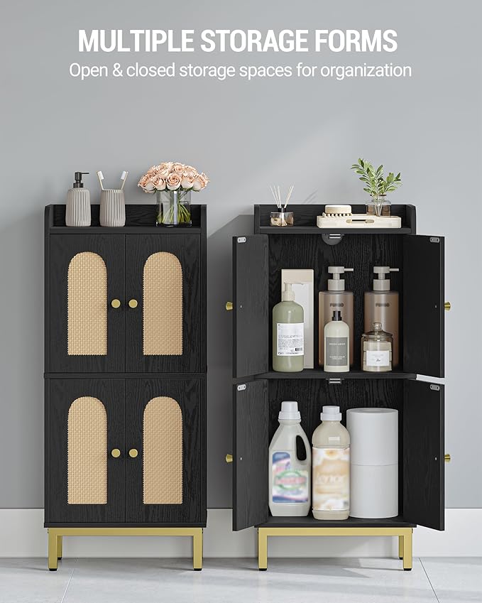Hzuaneri Bathroom Cabinet, Small Storage Cabinet with 4 Doors, Bathroom Organizers and Storage Cabinets with Adjustable Feet, Cabinets Freestanding for Living Room, Kitchen, 7.1"D x 14.6"W x 32.7"H