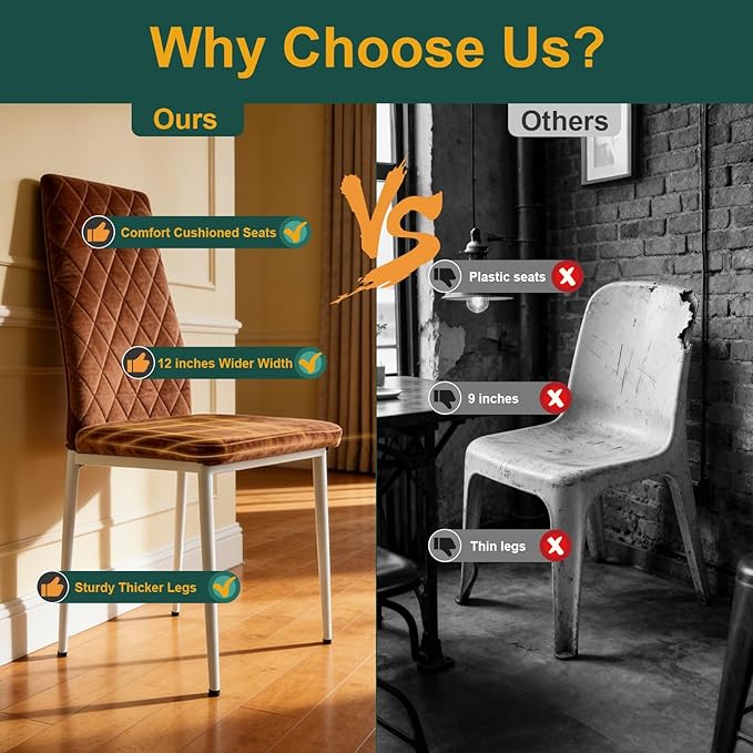 Dining Chairs Set of 2, Velvet Comfortable Seats, Mid-Century Modern Living Room Chairs, Upholstered Kitchen Chairs with Mental Legs and Padded Seat for Bedroom Office Easy Assembly, Brown