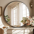 XRAMFY 40 Inch Round Mirror - Circle Mirrors for Bathroom, Entryway and Living Room Wall Decor, Modern Hanging Vanity Mirror, Matte Black Circle Decorative Wall Mirror