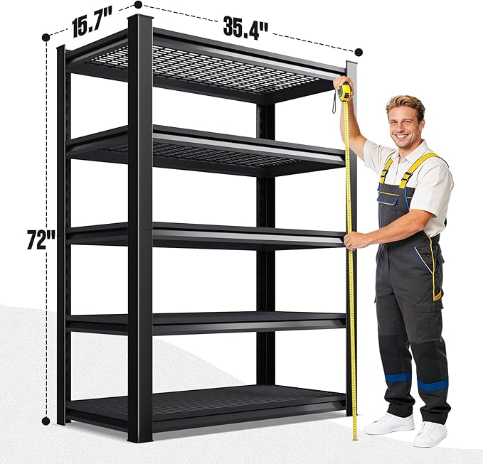 1500lbs Heavy Duty Garage Shelving, 5-Tier Adjustable Storage Shelves, 72" H x 35.4" W x 15.7" D, Utility Wire Shelving for Warehouse, Basement, Garage