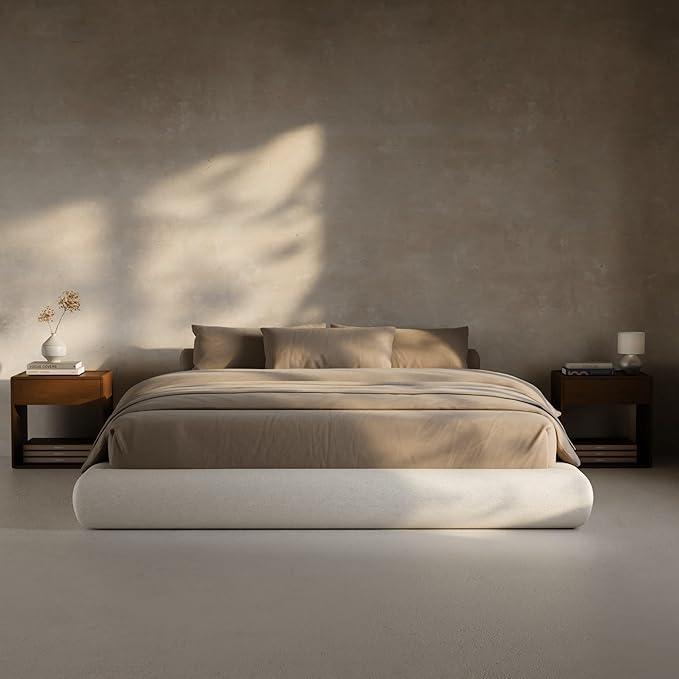 RECCI AirFrame Half-Moon Upholstered King Platform Bed Frame, Velvet Curved Arched Base, 5 Inch Fully Round Cushioned Foam, No Box Spring Needed, Easy Assembly | Round Shaped, Boucle, Low-profile, Soft