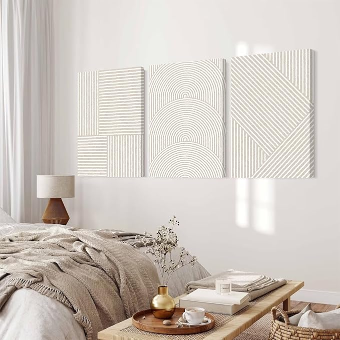 Beige Abstract Wall Art Pictures Boho Modern Canvas Wall Decor Neutral Line Wall Art Minimalist Art Abstract Beige Prints Painting Modern Artwork for Living Room Bedroom 24x36x3 Inch Ready to Hang