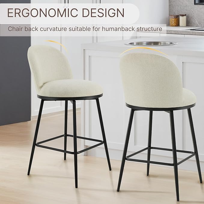 26" Counter Height Swivel Bar Stools Set of 3, Upholstered Linen Fabric Barstools with Backs and Metal Legs for Kitchen Island,Linen