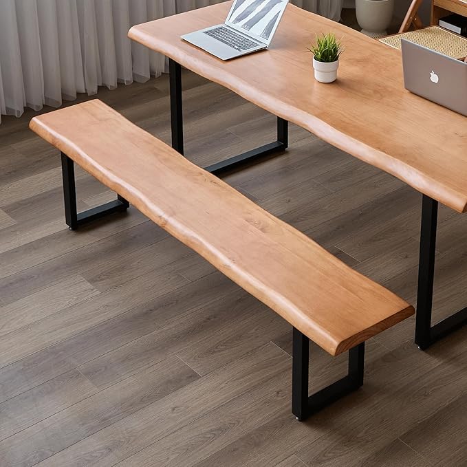 Stylish Brown Wooden Long Bench with Sturdy Metal Legs – Versatile Seating for Office, Restaurant, Living Room, and Meeting Room(Brown Bench, 63in)