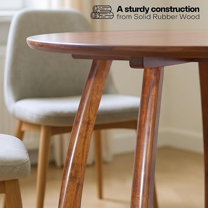 Acacia Alma 36 Inches Round Dining Table for 4, Solid Rubber Wood, Mid-Century Modern Kitchen & Dining Room Tables, Space-Saving for Living Room, Wooden Waterproof Thickened Tabletop, Walnut