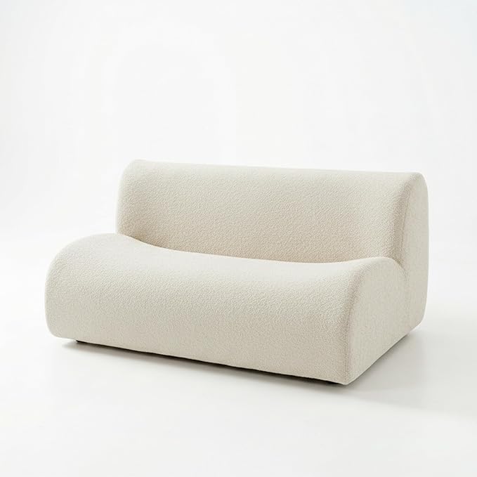 58" Curved Modular Sofa 2-Seater, Comfy Sherpa Loveseat for Small Spaces, Modern Sectional Love Seat Couches for Small Living Room, Bedroom, Apartment– No Assembly, White