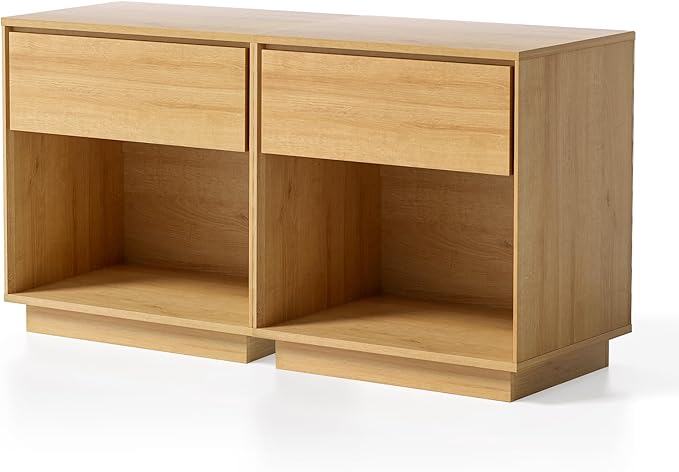 EYYTHUNG Modern End Side Table Set of 2, Wood Nightstand with Storage and Open Shelf, Farmhouse Boho Bedside Table Accent Night Stand for Bedroom, Natural Oak