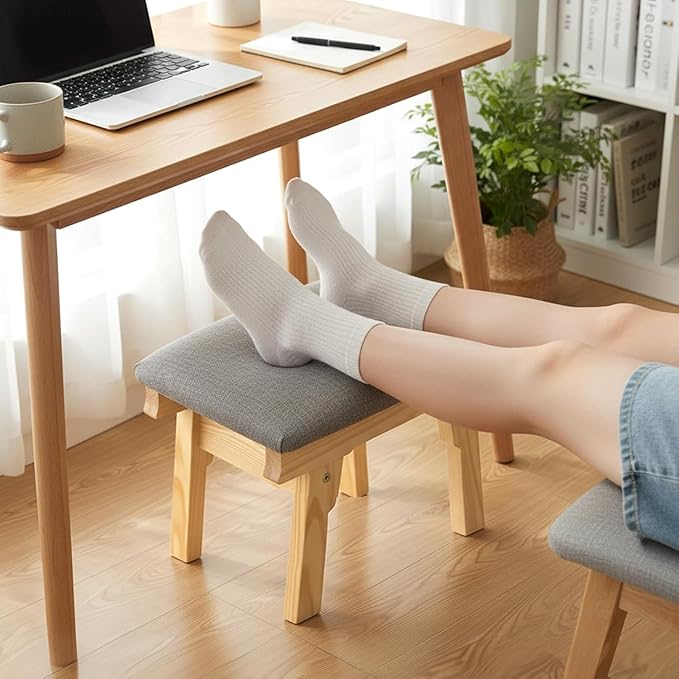 Lawei Small Foot Stool Ottoman, 11 Inch Soft Fabric Foot Rest for Under Desk, Tea Seat Stool with Wood Legs and Padded, Rectangular Footstool for for Sofa Living Room Bedroom Entryway, Easy Assembly