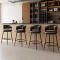 Bar Stools Set of 4, 30" Swivel Bar Height Bar Stools with Curved Back, Mid-Century Modern Faux Leather Bar Chairs with Stitching for Kitchen Island, Dining, Living Room, Vintage Black