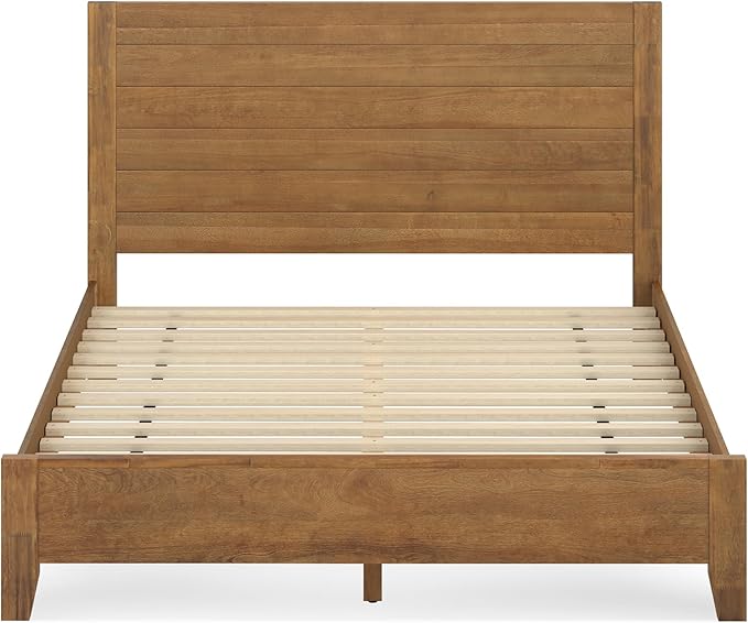 Cozyman Queen Bed Frame with Headboard, 100% Solid Acacia Wood Platform, 800lb Heavy Duty Support with 10 Reinforced Legs, Noise-Free No Box Spring Needed, Low-Profile Design, Dark Wood