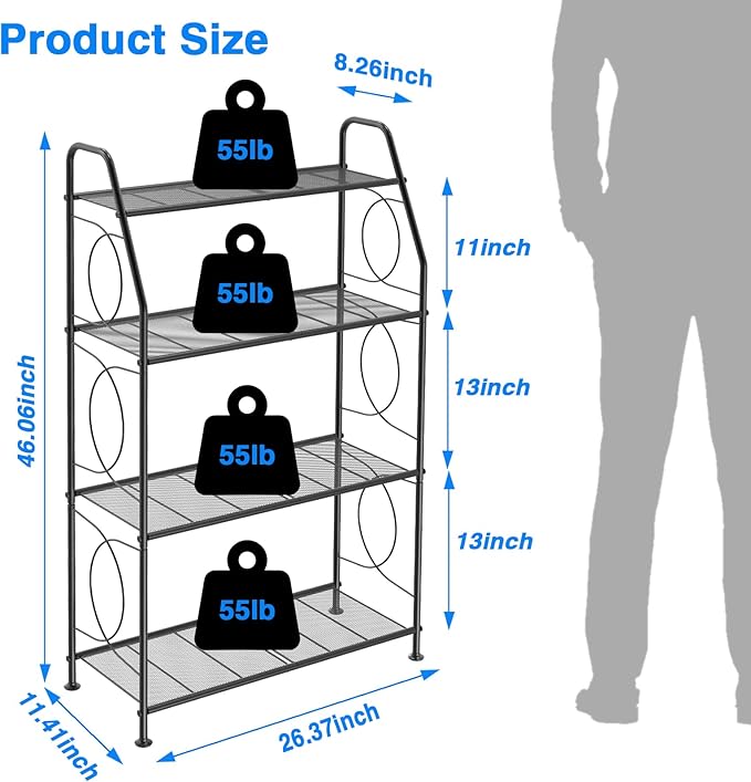 VyGrow Plant Stand, 4 Tier Plant Shelf for Indoor Outdoor, Heavy Duty Metal Tall Plant Stands Holder Rack for Living Room Balcony and Garden, Black