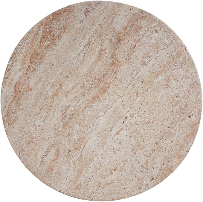 KEVINSPACE Small Side Coffee Table Outdoor MGO Round Travertine Finish Hourglass End Living Room Accent Sofa Bedside Couch Table Bedroom Apartment Indoor 15.5" W x18 H Lightweight Beige Concrete