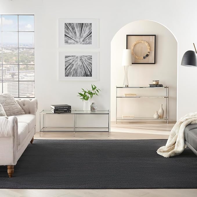 Nourison Home Nourison Essentials Black 9' x Square Area Rug - Easy Clean, Non Shedding, Bed Room, Living Room, Dining Room, Kitchen (9' x Square)