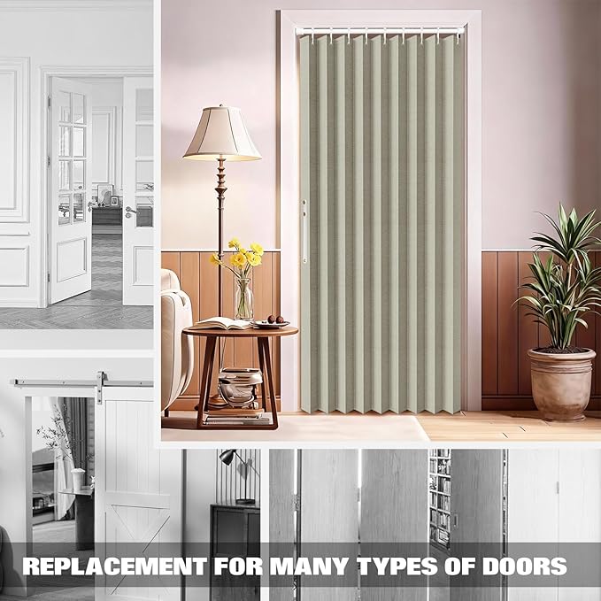 JILRON 100% Blackout Fabric Folding Door Curtain with Magnetic Closure - Accordion Style for Sliding Doors, Closets,Wardrobe and Temporary Door Solutions Doorway Curtains（W42 x L78, Off White 1 Panel）