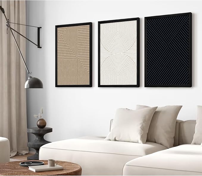 Abstract Modern Wall Decor Art Set of 3 Boho Neutral Canvas Wall Art Beige Minimalist Line Wall Art Decor Brown Black Art Modern Abstract Prints Pictures for Living Room Bedroom 16x24 Inch Framed
